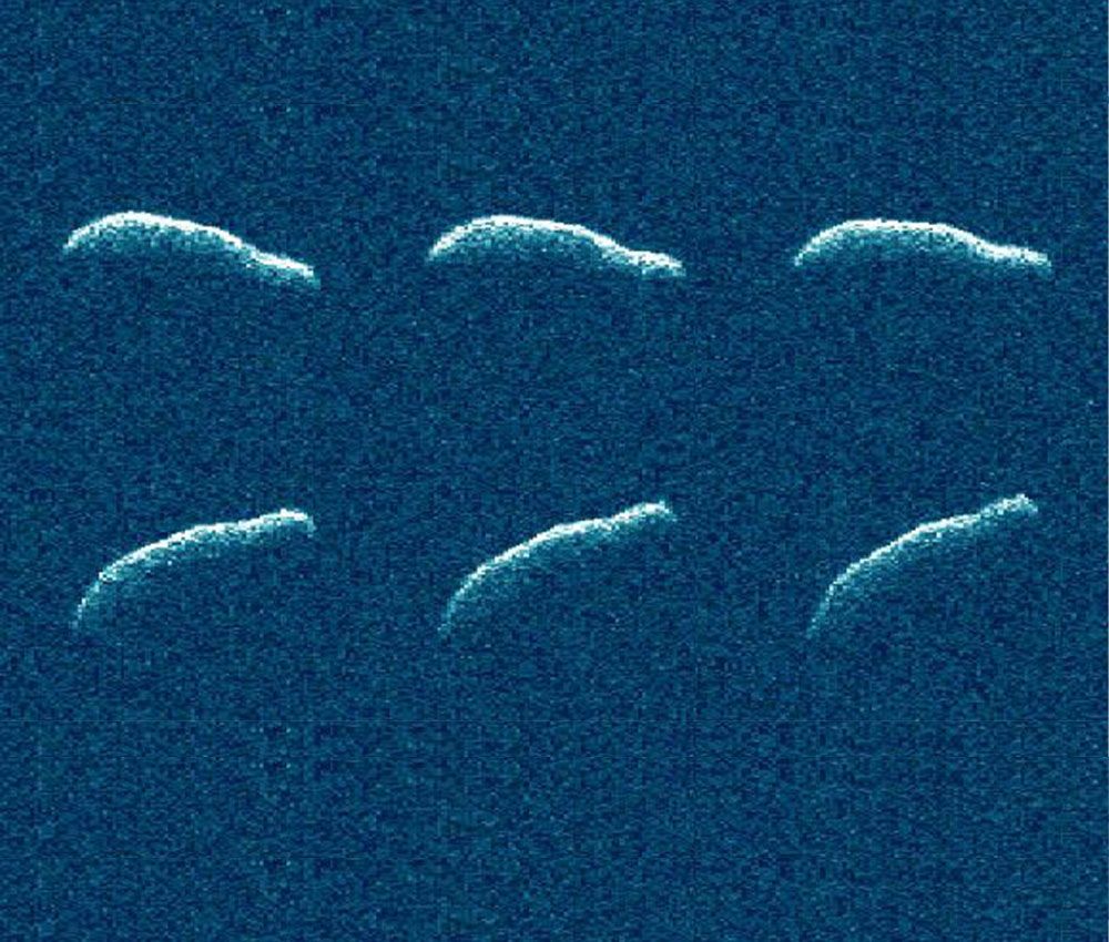 Un collage de seis observaciones de radar planetario del asteroide 2011 AG5 Un collage de seis observaciones de radar planetario del asteroide 2011 AG5