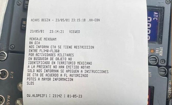 ACARS recibido en vuelo