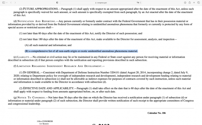 La ley NDAA 2024 alude claramente aMateriales No Humanos La ley NDAA 2024 alude claramente aMateriales No Humanos