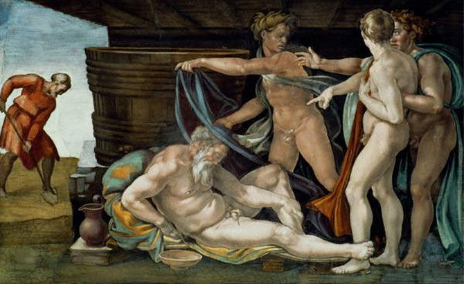 La borrachera de Noé, desnudo por Michelangelo Buonarroti