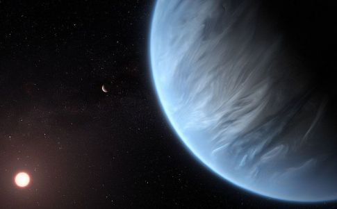 Ell planeta K2 18b, su estrella anfitriona y un planeta acompañante de este sistema