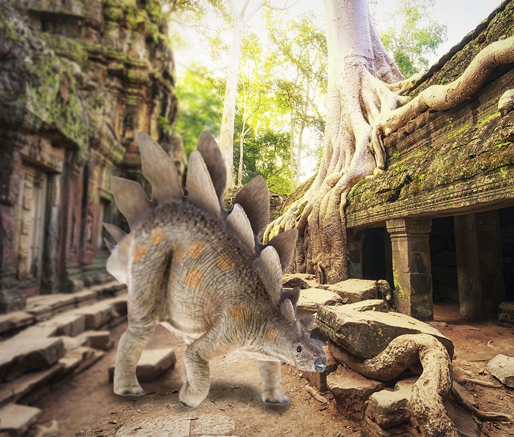 Un estegosaurio en Angkor Wat