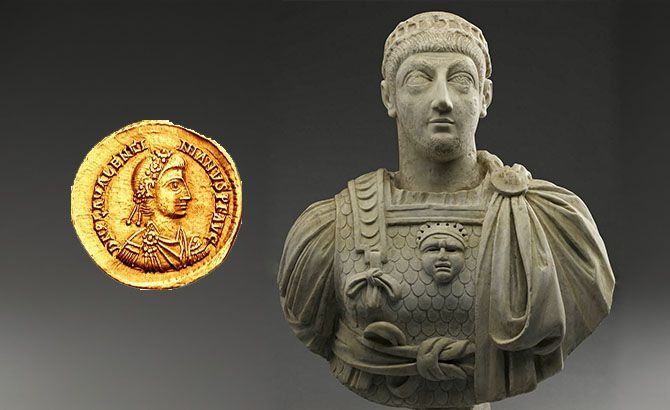 Valentiniano III y un soldius con su rostro
