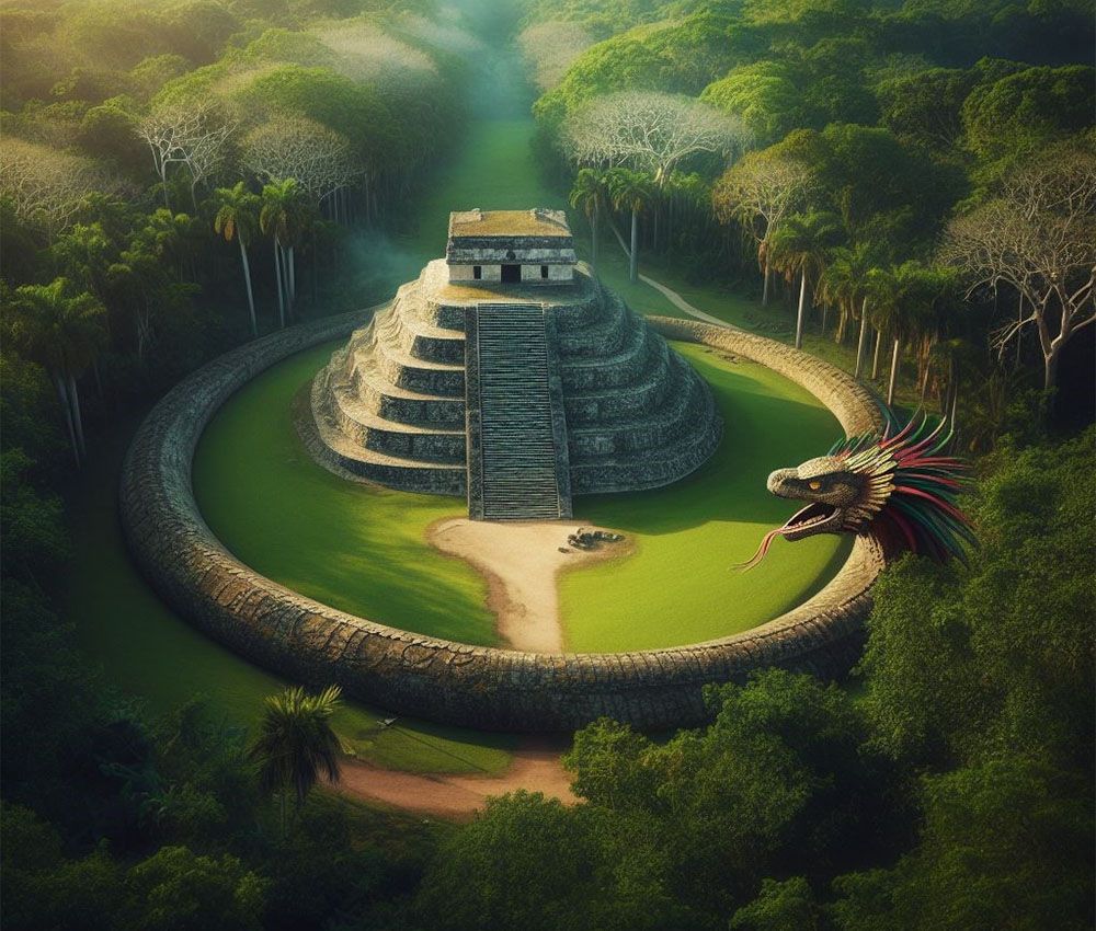 Una ilustración de cómo era el templo a la serpiente