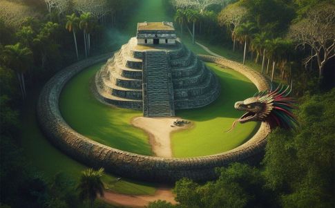 Una ilustración de cómo era el templo a la serpiente