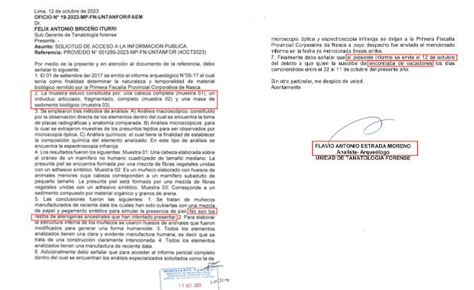 Escrito de Flavio Estrada donde enumera el material analizado