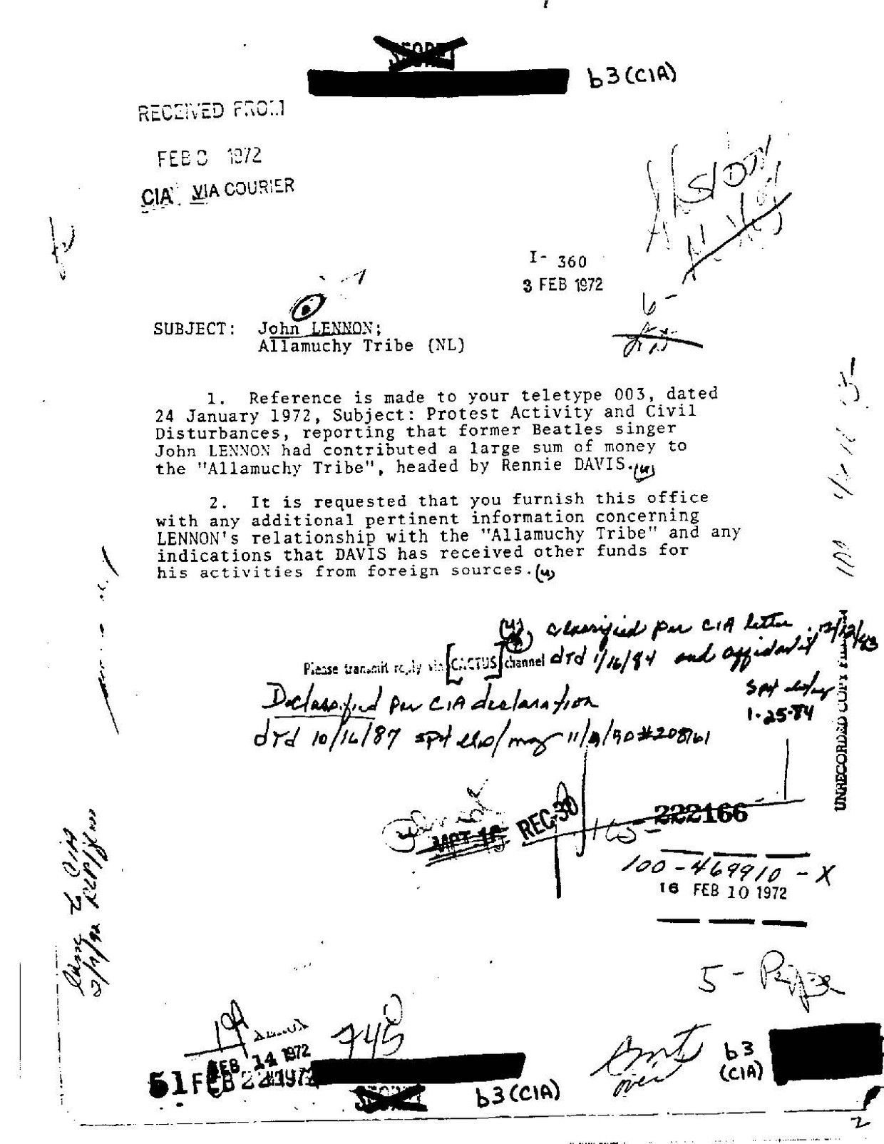 Documento desclasificado que alude a Lenon Documento desclasificado que alude a Lenon