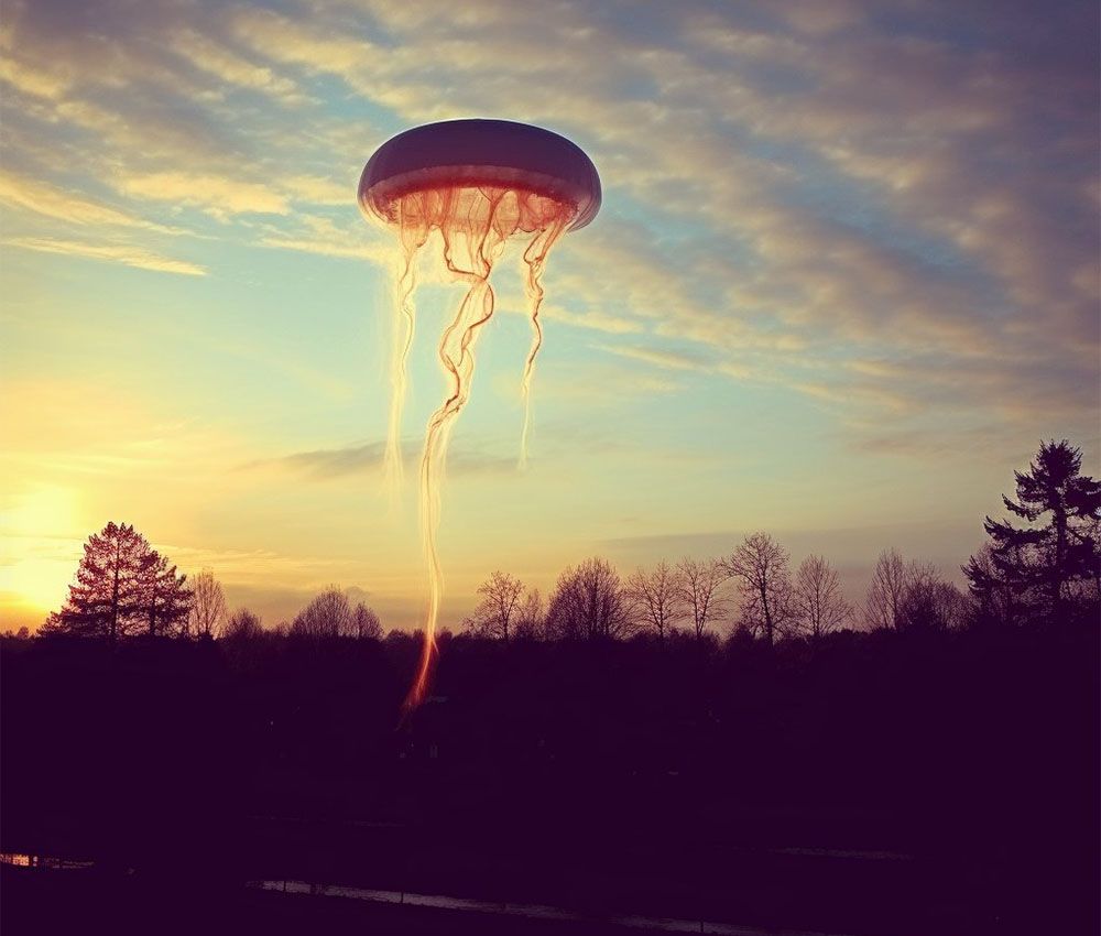 Recreación de una medusa voladora por IA
