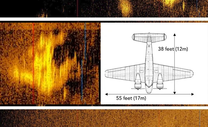Comparativa de un plano del avión con el sonar