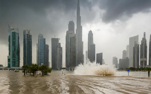 Dubái bajo los efectos de una tormenta según la IA