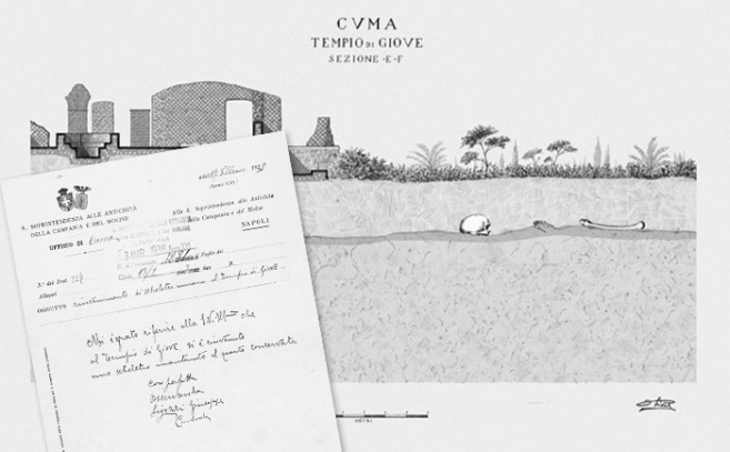 Documento y litografía que acreditan el descubrimiento de huesos gigantes Documento y litografía que acreditan el descubrimiento de huesos gigantes