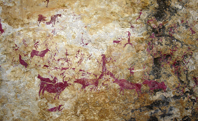 Esta pintura rupestre es la representación del un sueño de un chamán sobre una cacería