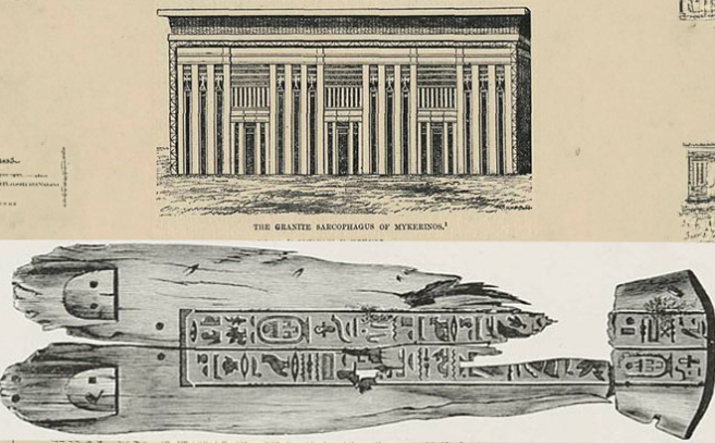 Sarcófago de Micerinos y ataúd de madera hallado en su pirámide Sarcófago de Micerinos y ataúd de madera hallado en su pirámide