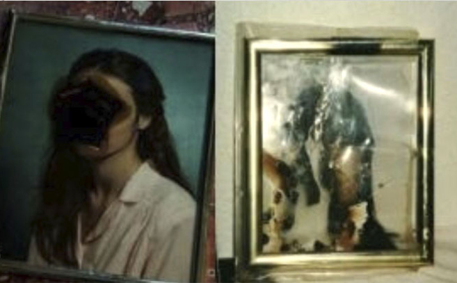 La foto de Estefanía (dcha) ardió de forma inexplicable como en la película Verónica (Izq) La foto de Estefanía (dcha) ardió de forma inexplicable como en la película Verónica (Izq)