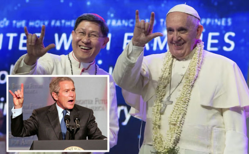 George Bush o el Papa Francisco han empleado el signo The devil’s horns George Bush o el Papa Francisco han empleado el signo The devil’s horns