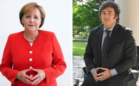 Angela Merkel y Javier Milei han sido fotografiados en la misma posición Angela Merkel y Javier Milei han sido fotografiados en la misma posición