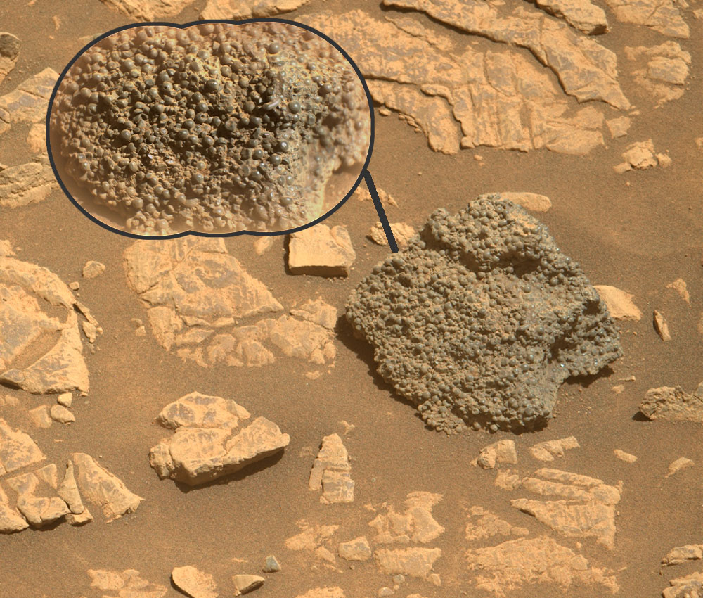 Detectan una roca con extrañas esferas en Marte