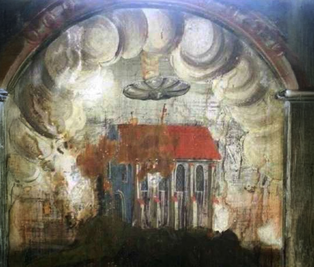 Un fresco de la iglesia de Sighisoara, en Transilvania, muestra un ovni Un fresco de la iglesia de Sighisoara, en Transilvania, muestra un ovni