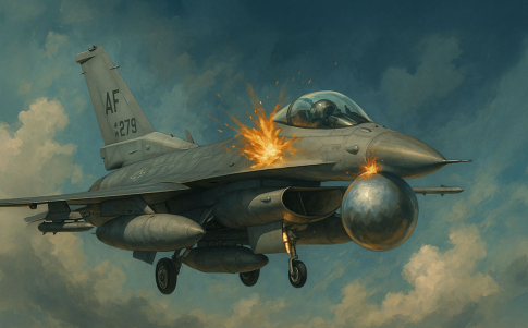 Un F16 colisionó con una esfera ovni