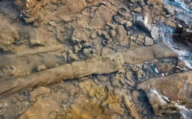 Estructuras hechas por el hombre emergen de las aguas