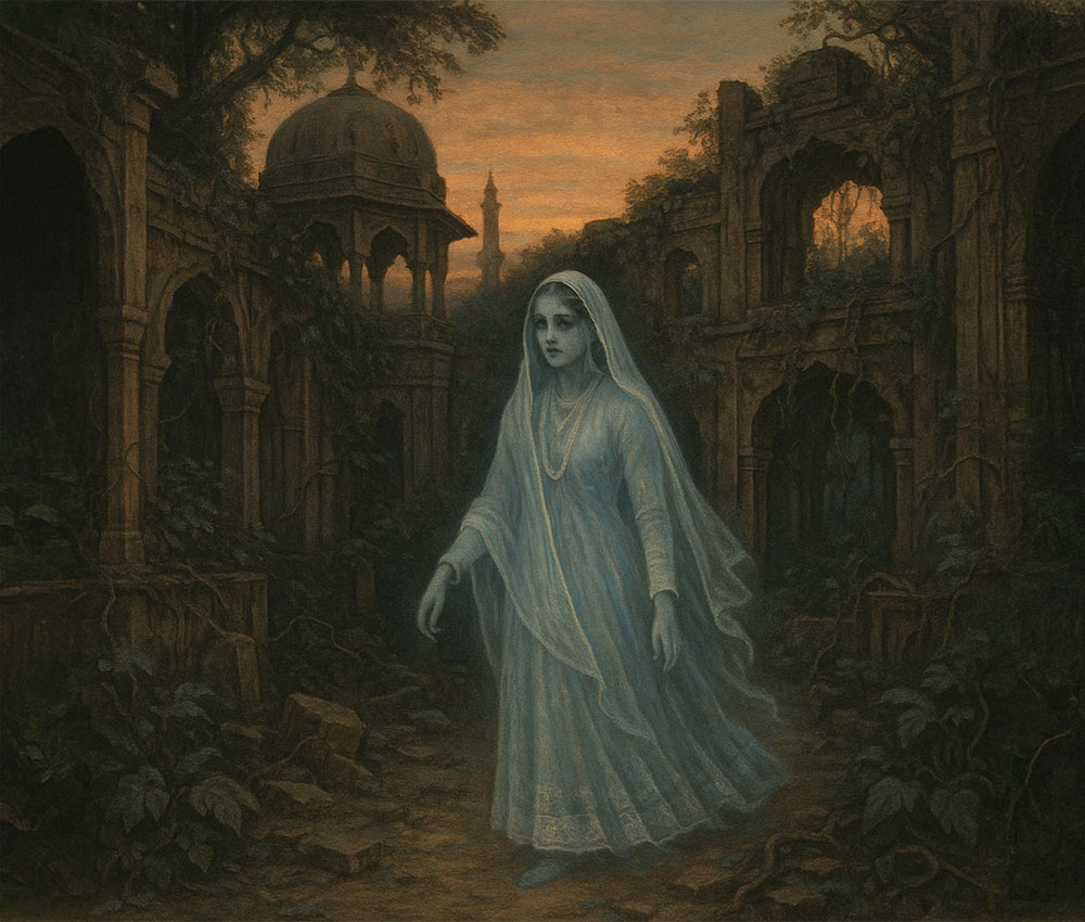 Ilustración generada por IA del espectro que aparece junto a la muralla