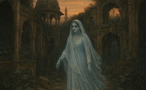 Ilustración generada por IA del espectro que aparece junto a la muralla