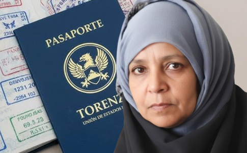 Recreación de la misteriosa mujer y su pasaporte de Torenza