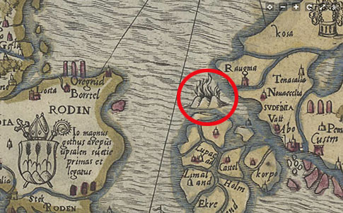 Un mapa del siglo XIV muestra una montaña en llamas donde está la anomalía