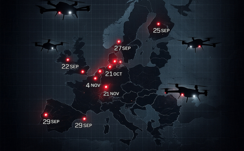 Más de 60 avistamientos de drovnis acosan la seguridad europea desde el mes de septiembre.