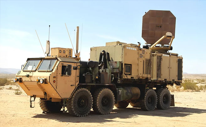 Un prototipo del Sistema de Denegación Activa (ADS) cargado en la parte trasera de un camión