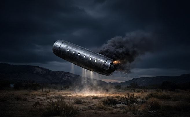 Recreación del objeto cilíndrico avistado por Souza Recreación del objeto cilíndrico avistado por Souza