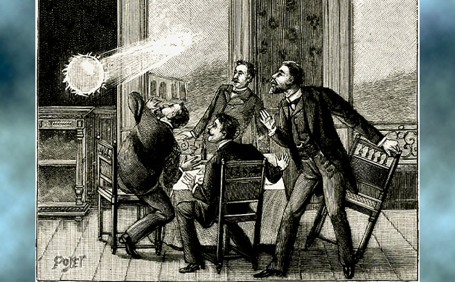 Dibujo decimonónico de un rayo en bola