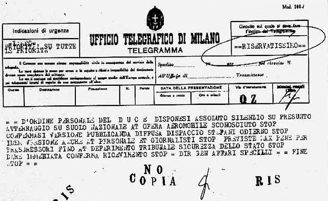 Telegrama con las instrucciones de Mussolini Telegrama con las instrucciones de Mussolini