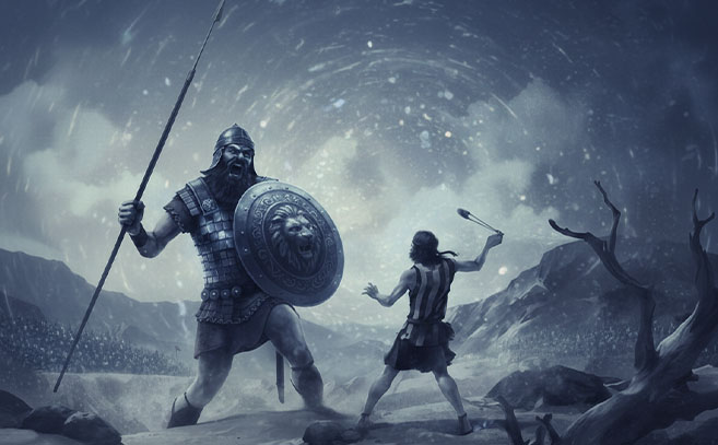 Recreación de la lucha entre David y Goliat Recreación de la lucha entre David y Goliat