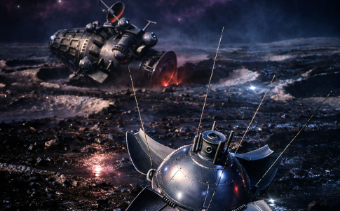 Recreación con IA del Luna 9 en la superficie de nuestro satélite