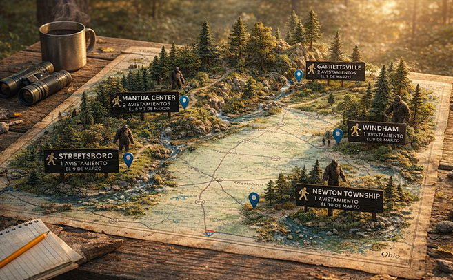 Mapa de avistamientos del Bigfoot en Ohio