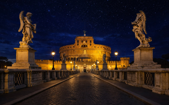 El Castel Sant'Angelo con el Ponte Sant'Angelo en Roma