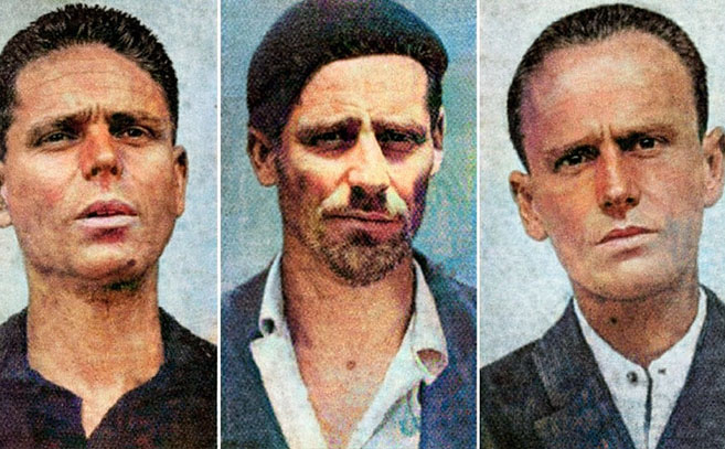 Los detenidos Juan Vázquez Pérez, Antonio Pérez Gómez y Francisco Castro Bueno