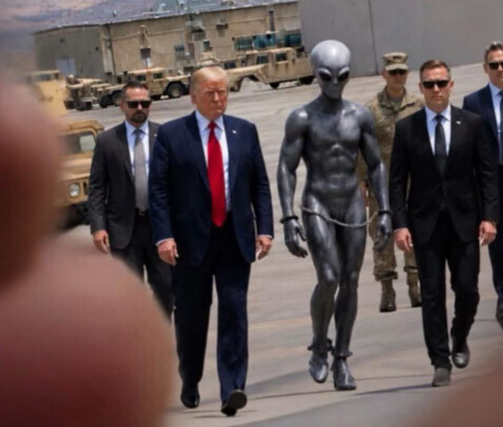 Trump publica una imagen generada por IA caminando junto a un alien esposado