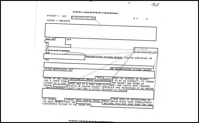 Una página incluida en los archivos describe el ovni como una gran estrella Una página incluida en los archivos describe el ovni como una gran estrella
