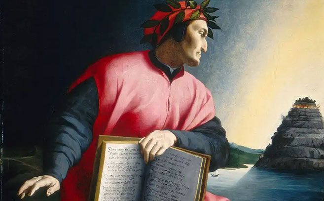 Dante y la montaña del Purgatorio, obra anónima del siglo XVI