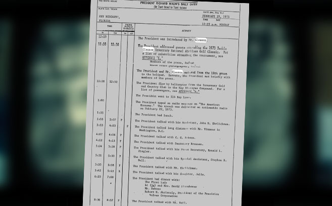 Documento con la agenda de Nixon Documento con la agenda de Nixon