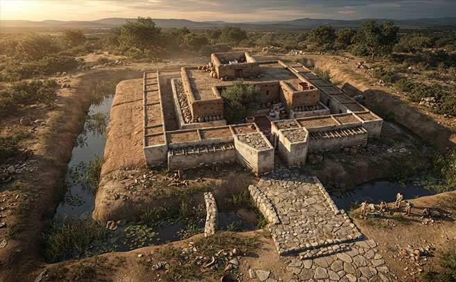 Recreación de la IA del yacimiento de Casas de Turuñuelo Recreación de la IA del yacimiento de Casas de Turuñuelo