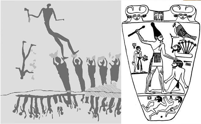 Esta pintura de la cueva de las bestias guarda semejanza con la paleta Narmer