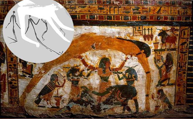 Comparativa del mito fundacional egipcio con una de las pinturas de Wadi Sura II