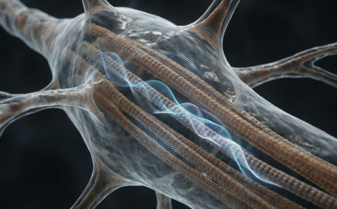 Una neurona humana con sus microtúbulos de tubulina