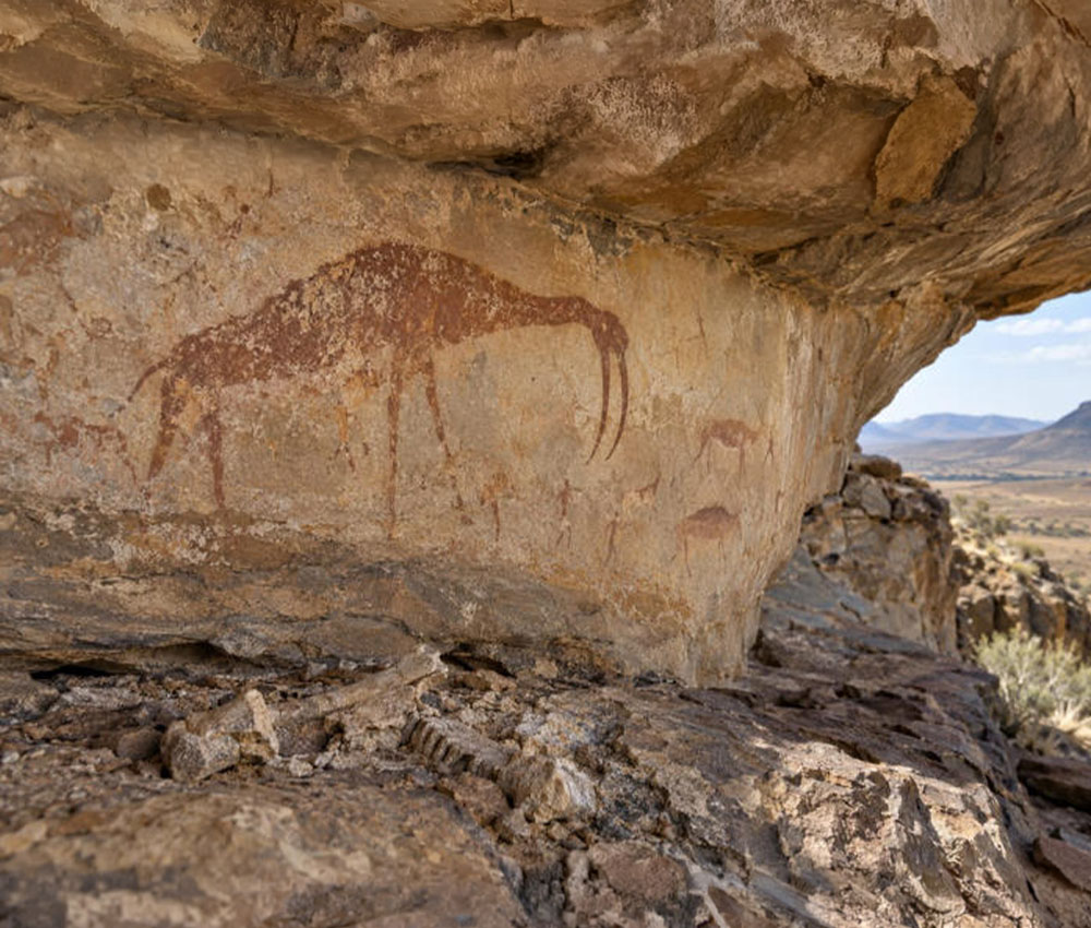 Polémica por una pintura rupestre hallada en Sudáfrica que muestra un dinosaurio extinto hace 200 millones de años