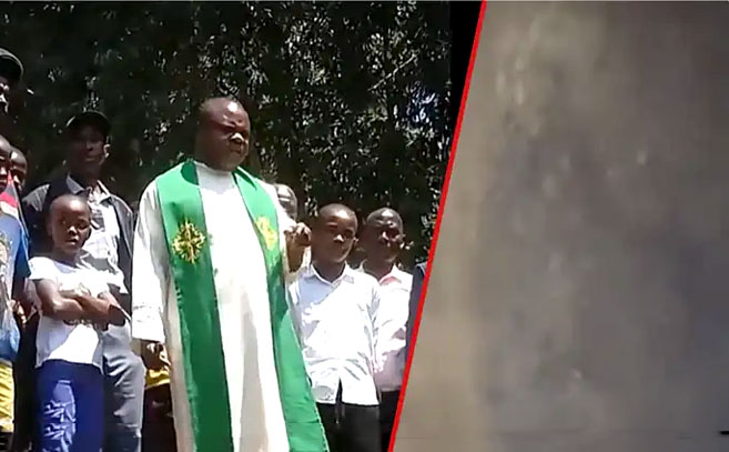 El párroco Edward Nyakundi invitó a la gente a regresar a sus casas, ya que era una simple mancha de ollín El párroco Edward Nyakundi invitó a la gente a regresar a sus casas, ya que era una simple mancha de ollín