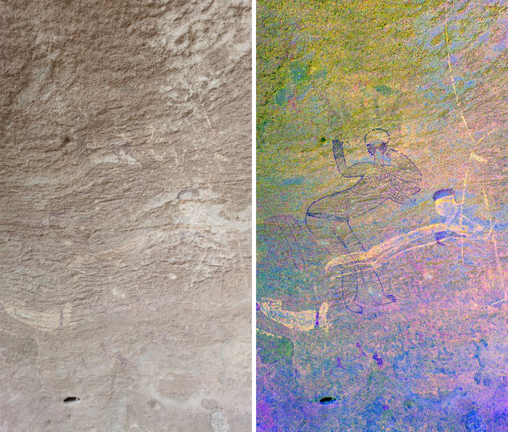 DStretch hace visible lo invisible, como en esta pintura rupestre de Tassili, en Argelia (Foto RUTEON)