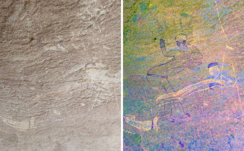 DStretch hace visible lo invisible, como en esta pintura rupestre de Tassili, en Argelia (Foto RUTEON)